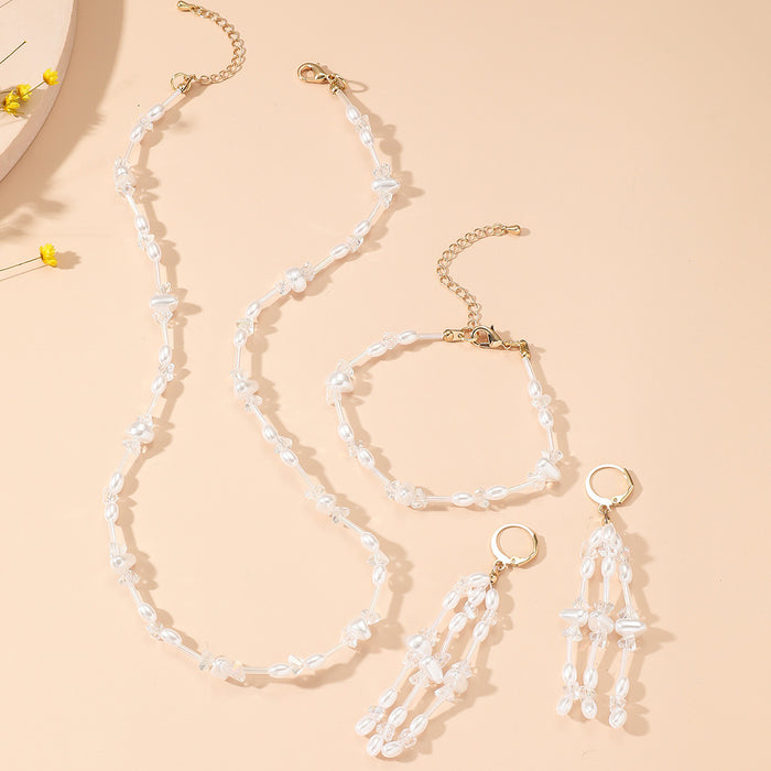 Wholesale necklace alloy personality temperament crystal pearl necklace bracelet earrings set MOQ≥2 JDC-NE-mengcui002