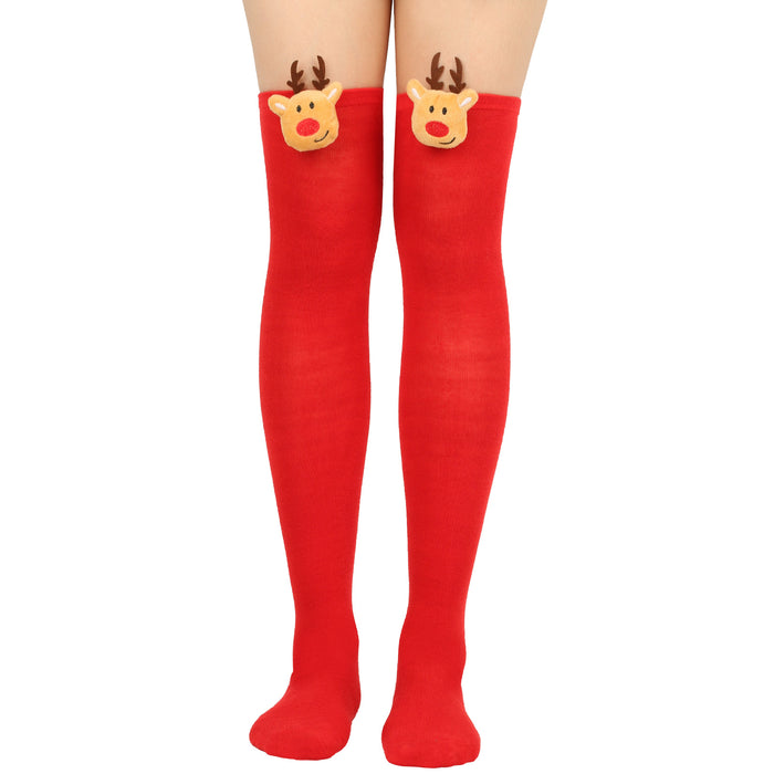 Wholesale Socks Polyester Christmas Elk Lengthen Over Knee Sock MOQ≥2 JDC-SK-XQ012