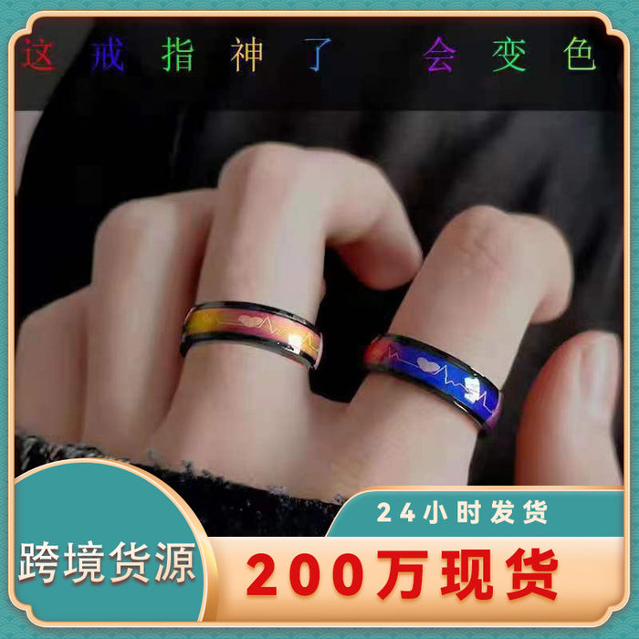 Wholesale Ring Stainless Steel Thermochromic Mood EKG Men's Ring JDC-RS-RuiH001