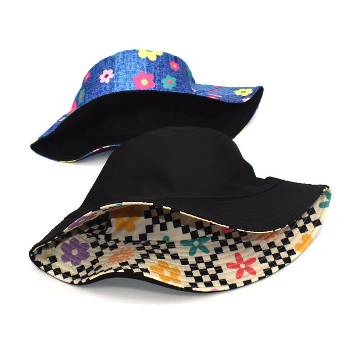 Wholesale hat fabric bucket hat cute colorful chrysanthemum print pot hat MOQ≥2 JDC-FH-ShunMa008