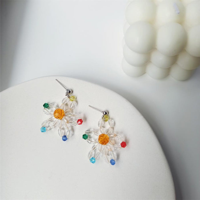 Jewelry WholesaleWholesale color crystal millet beads woven flowers S925 silver needle earrings JDC-ES-FX014 Earrings 繁瑆 %variant_option1% %variant_option2% %variant_option3%  Factory Price JoyasDeChina Joyas De China