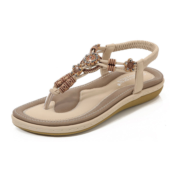 Wholesale Sandals Boho Wood Beads Braided Plus Size Flat Casual Shoes JDC-SD-LinDa003