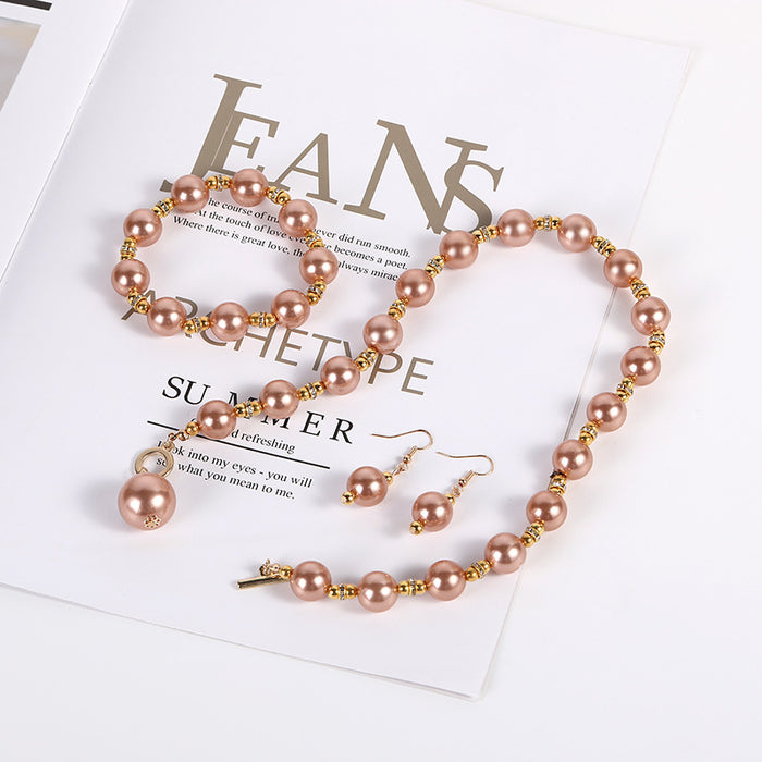 Wholesale pearl necklace Freshwater Pearl Earrings Bracelet Clavicle Necklace Set MOQ≥2 JDC-NE-NanH003