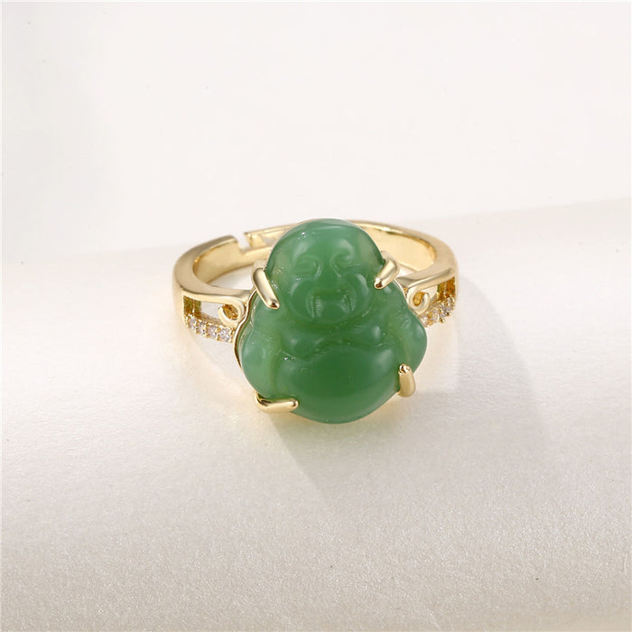 Wholesale Necklaces copper zircon Maitreya Buddha ring adjustable JDC-RS-QingR001