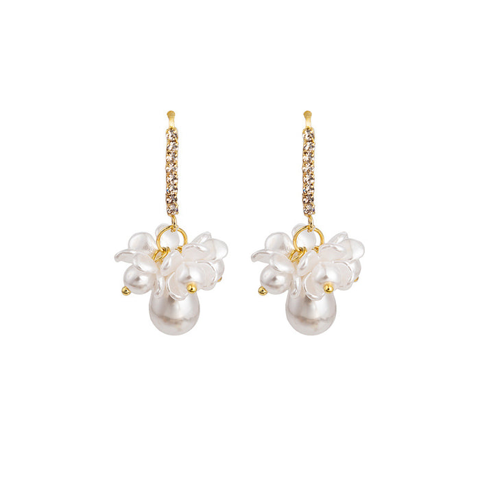 Boucles d'oreilles combinées à fleurs de perle blanche en gros