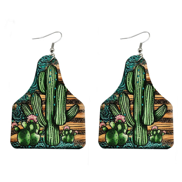 Wholesale earrings leather cactus print tropical desert MOQ≥3 JDC-ES-KDL014