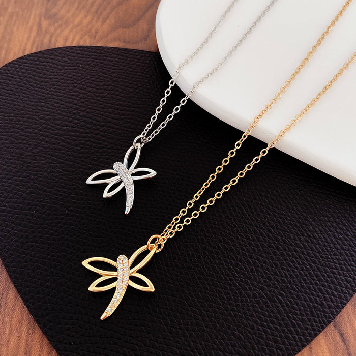 Wholesale Necklace Alloy Hollow Niche Design Micro Inlay Zircon Dragonfly Clavicle Chain JDC-NE-D052
