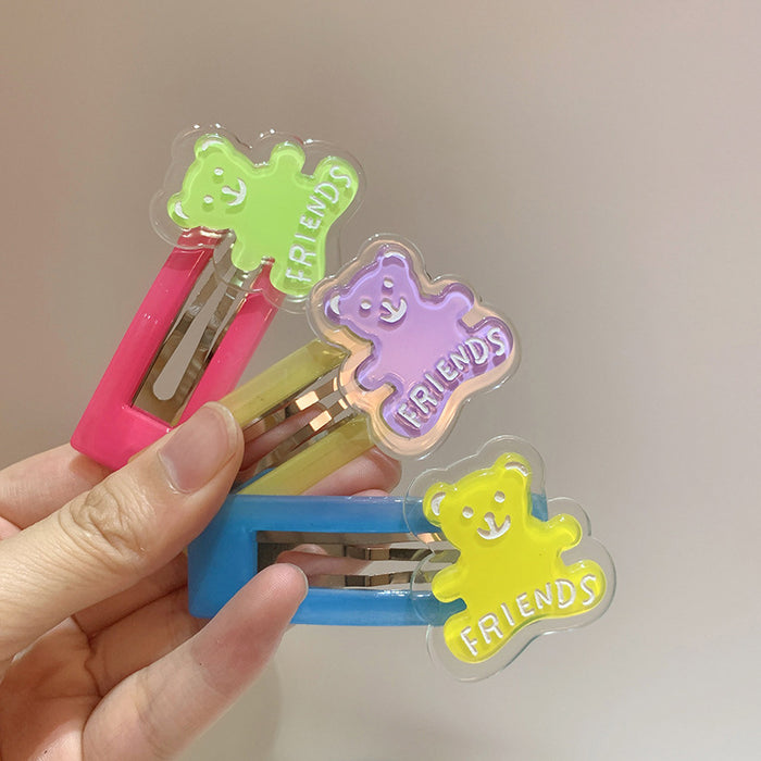 Wholesale cute big children's color hairpin reducing age cartoon bear MOQ≥2 JDC-HC-Mer005