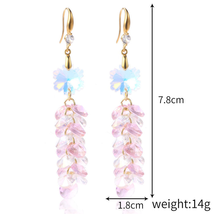 Wholesale Long Colorful Flower Heart Crystal Earrings JDC-ES-JiaYi001