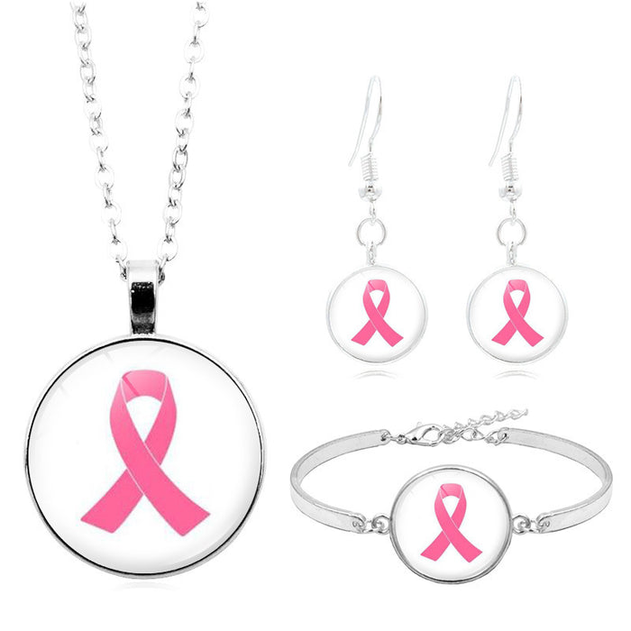 Wholesale breasts ái pink ribbon logo necklace set JDC-BT-XuS008