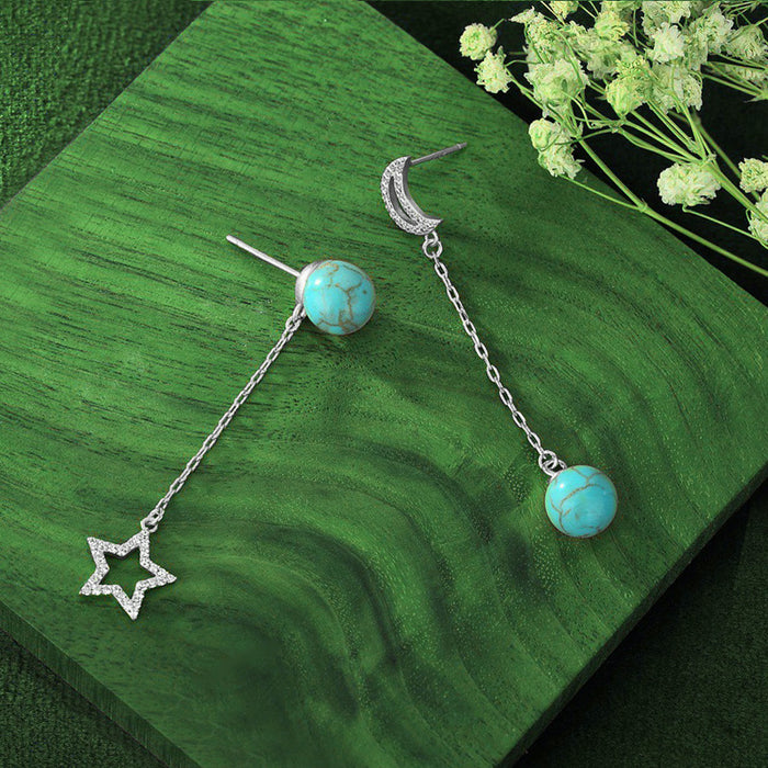Wholesale Star Moon Inlaid Turquoise Long Stud Earrings Jewelry JDC-ES-JYS018