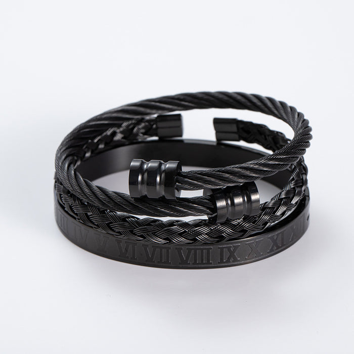 Wholesale Roman Numerals Titanium Steel Bracelet Set of Three JDC-BT-Huangb002