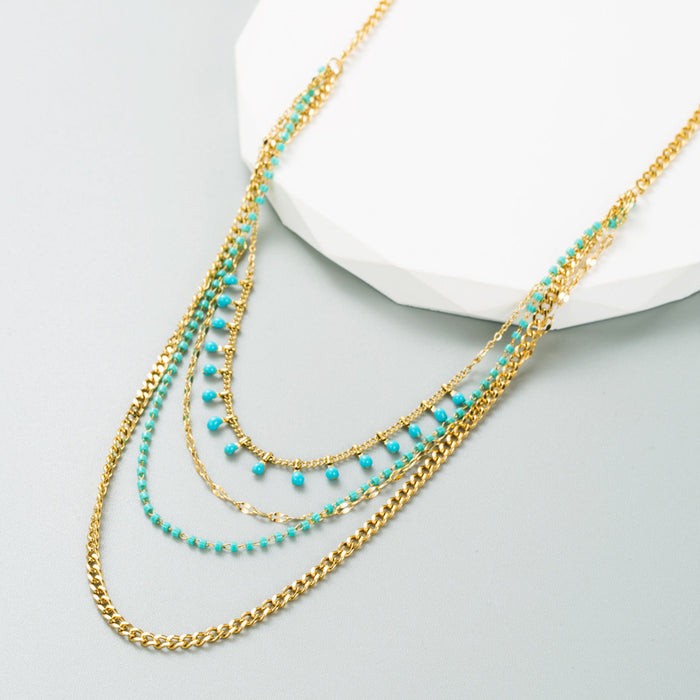 Wholesale Necklace Titanium Steel Real Gold Color Rice Beads Clavicle Chain JDC-NE-Hemin008