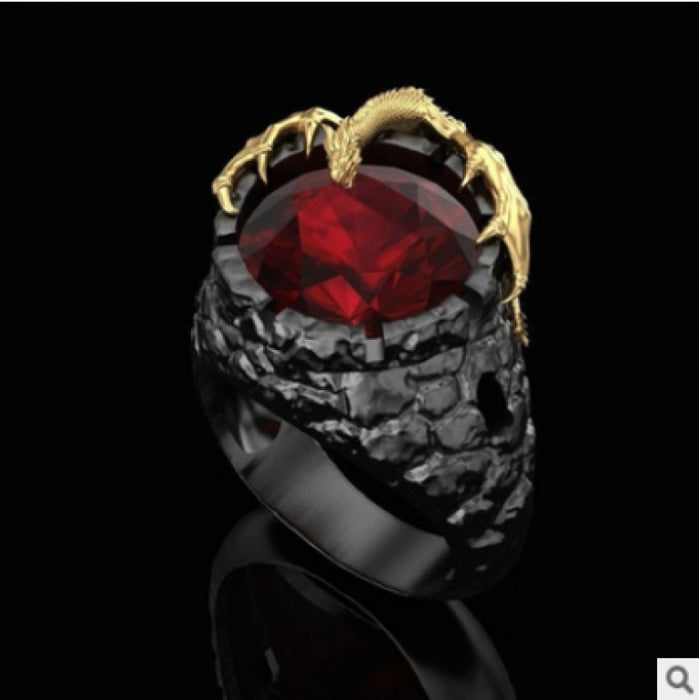 Punk Goth Rock Personalidad al por mayor Ring de dos tonos Ruby Dragon Ring Moq≥2 JDC-RS-FHong002