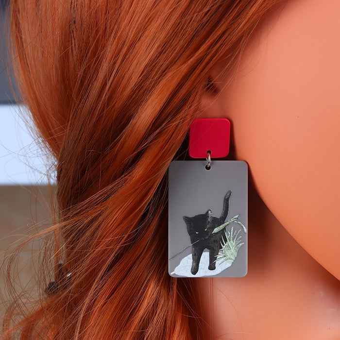 Wholesale Moon Cat Acrylic Personality Geometric Earrings MOQ≥2 JDC-ES-DUAI023