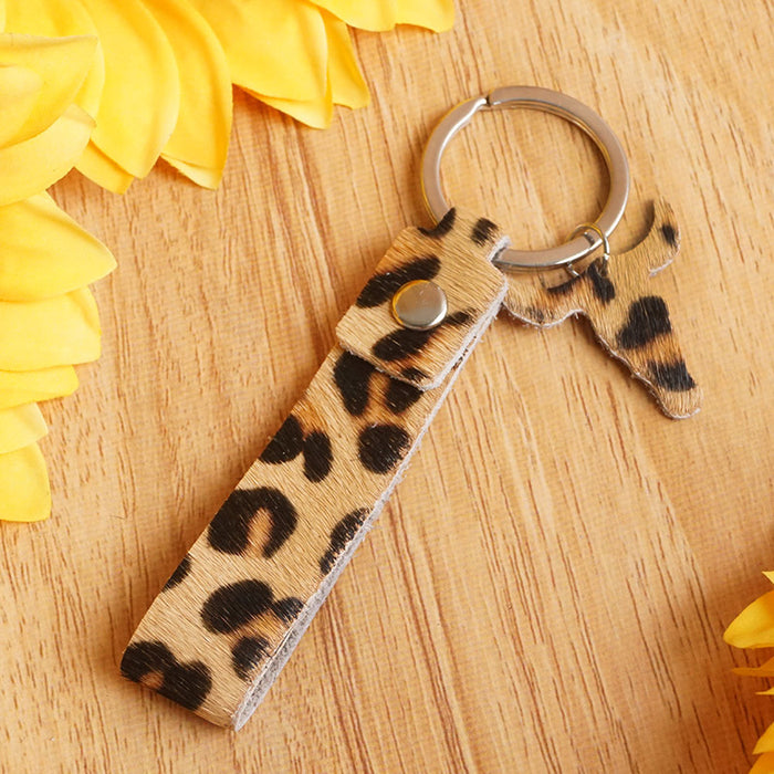 Wholesale Keychains Alloy Genuine Leather Leopard Print Handmade 3pcs JDC-KC-HeYi015