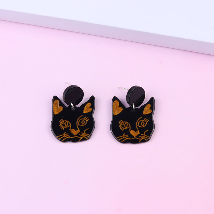 Wholesale Moon Cat Acrylic Personality Geometric Earrings MOQ≥2 JDC-ES-DUAI023