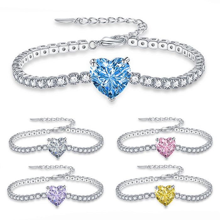 Wholesale Colored Stone Bracelet Heart Shape Luxury Inlaid Zircon Rhinestone Bracelet JDC-BT-LonR003