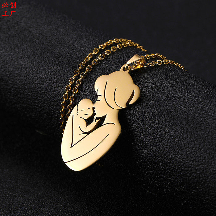 Wholesale Necklace Stainless Steel Mother's Day Mother Holding Child MOQ≥2 JDC-NE-BChuang001