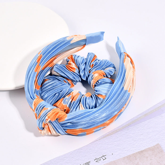 Wholesale gradient color pleated wide-brimmed bow headband plus hair ring MOQ≥3 JDC-HS-BF001