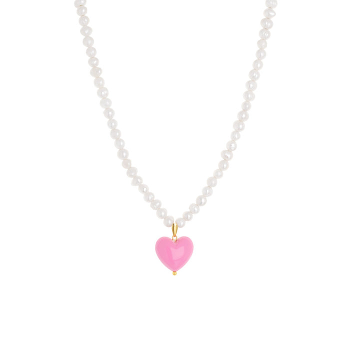 Wholesale silver needle pink love necklace JDC-NE-BY072