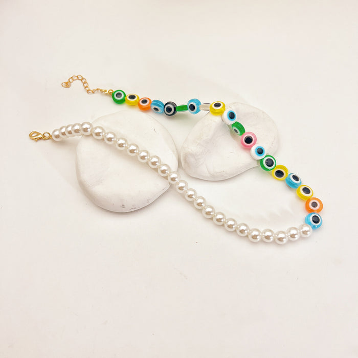 Wholesale Necklace Imitation Pearl Color Devil's Eye Clavicle Chain MOQ≥2 JDC-NE-QingH002