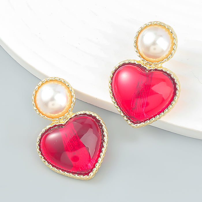 Wholesale ins alloy set pearl heart shaped resin earrings JDC-ES-JL990