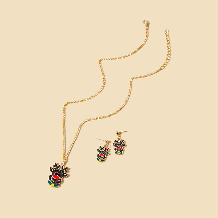 Wholesale Earrings Alloy Enamel Christmas Tree Deer Santa Claus Necklace Set JDC-ES-MDD081
