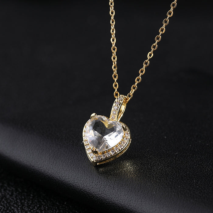 Wholesale Necklace Copper Micro Inlay Zircon Heart Clavicle Chain JDC-NE-ShangY010