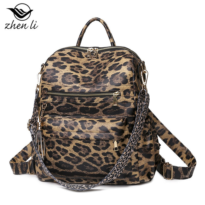 Wholesale Backpack PU Leopard Print Large Capacity JDC-BP-ZLD006