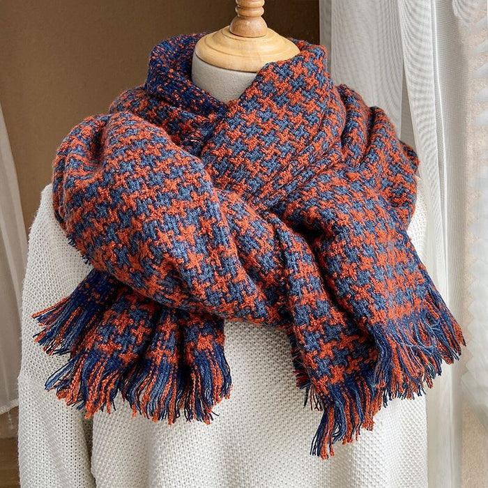 Wholesale Scarf Imitation Cashmere Winter Warm Cold Wind Resistant Plaid JDC-SF-Chand010