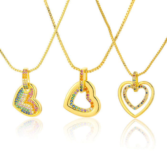Moda de moda al por mayor latón de 18K Gold Zircon Heart Heart Doble Collar JDC-Ne-Dry003