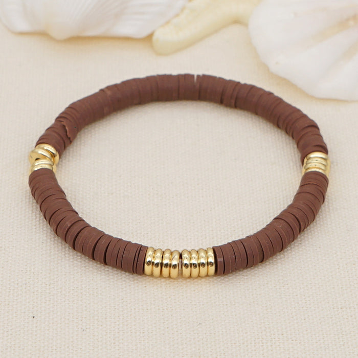 Wholesale Ethnic Style Stainless Steel Gold Plated Spacer Bracelet White Clay bead bracelet  JDC-BT-YuX001