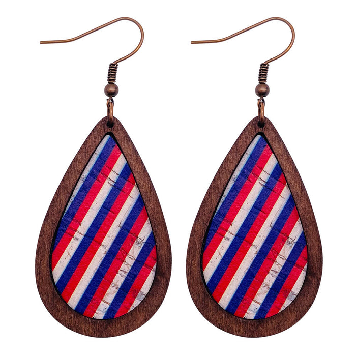 Wholesale 4th of July Independence Day Leather Earrings American Flag Drop Shape MOQ≥2 JDC-ES-Chengy022