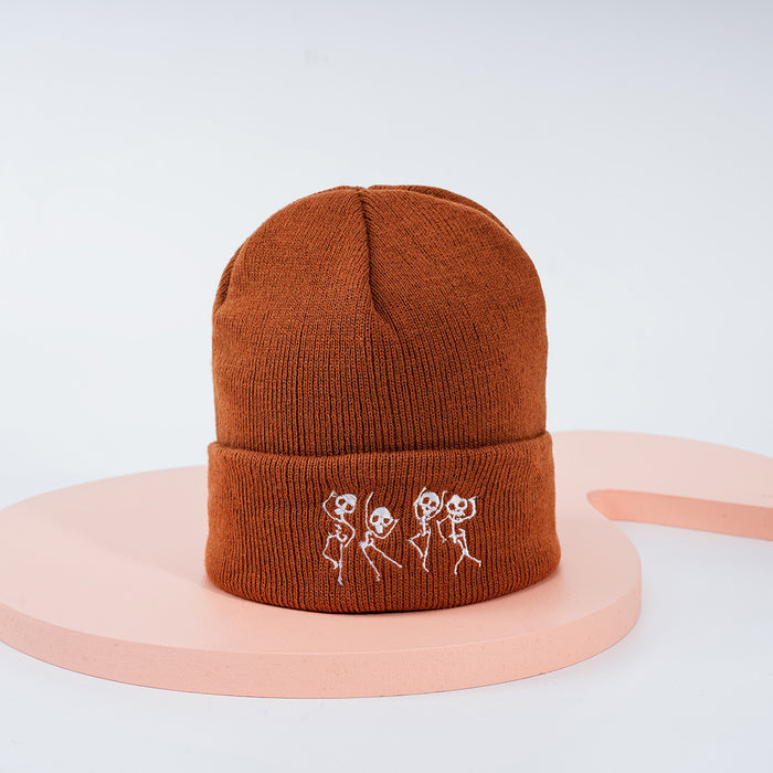 Wholesale Hat Wool Winter Warm Outdoor Embroidery Dancing Skull Knitted Hat MOQ≥2 JDC-FH-TangQ003