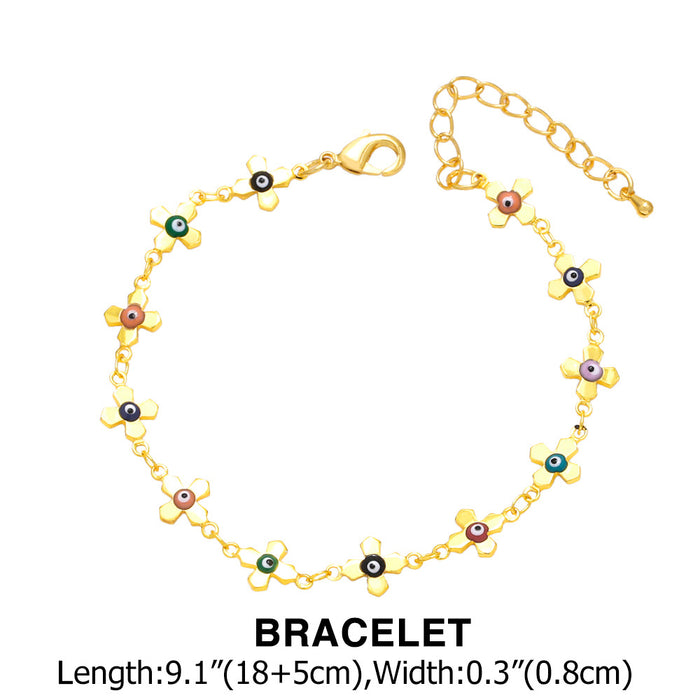 Wholesale Bracelet Copper Color Drop Oil Devil's Eye Flower Necklace Set JDC-BT-AS165