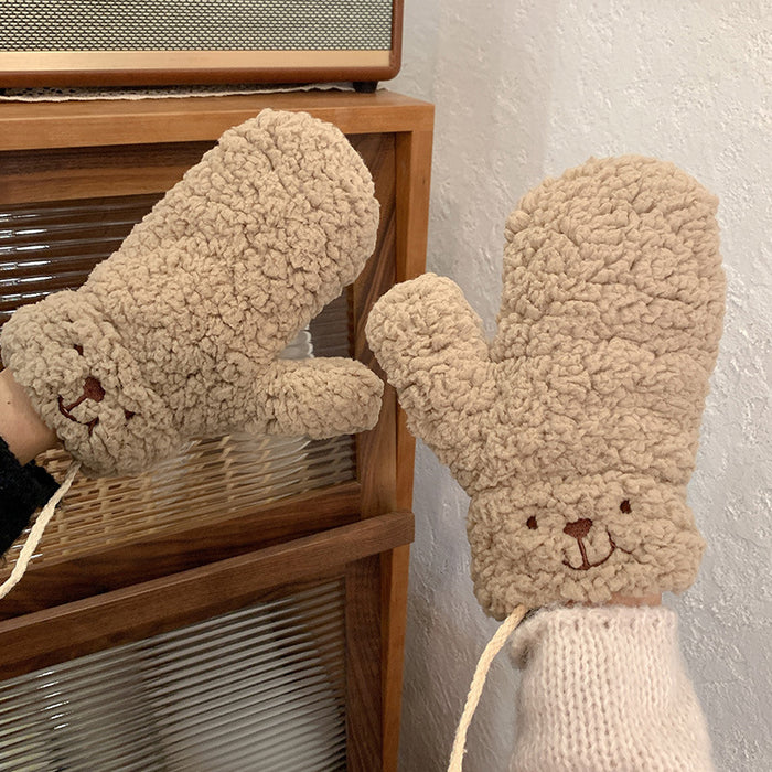 Wholesale Gloves Lamb Velvet Cute Cartoon Bear Plus Velvet To Keep Warm JDC-GS-YuNuo001