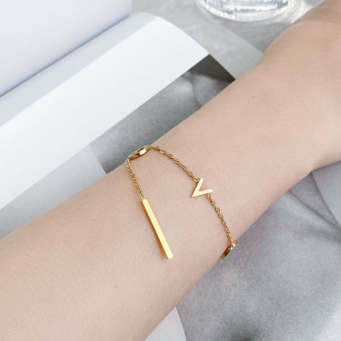 Wholesale bracelet titanium steel real gold letter LOVE stainless steel MOQ≥3 JDC-BT-yingK005