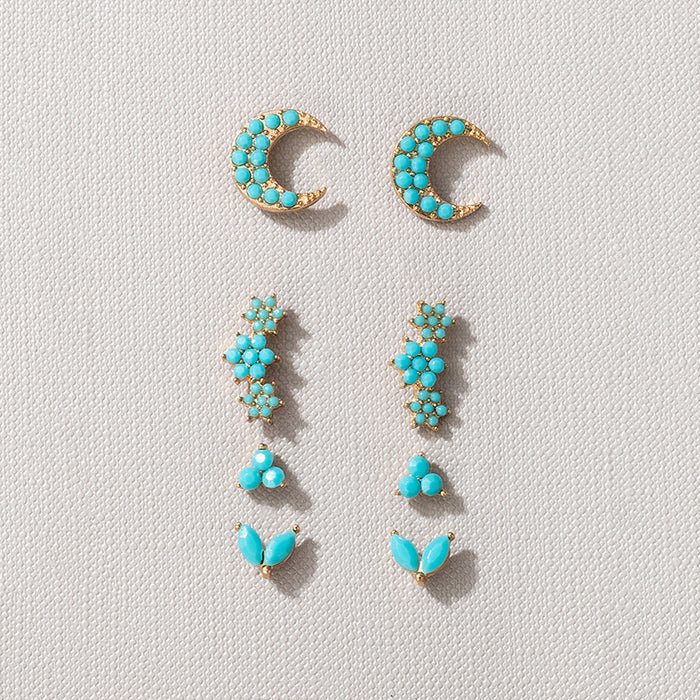 Wholesale alloy moon flower blue set earrings MOQ≥2 JDC-ES-lingg003