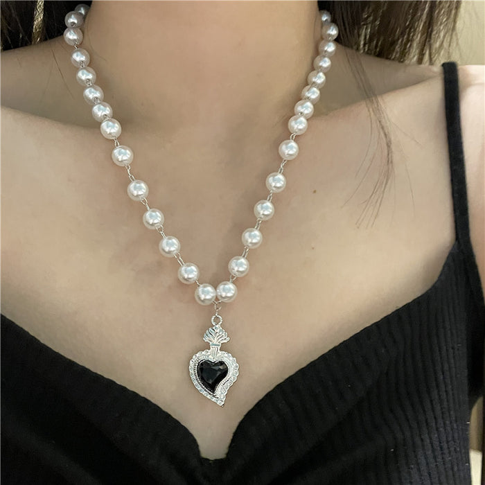 Wholesale Heart Chain Beaded Alloy Necklace MOQ≥2 JDC-NE-YQ004