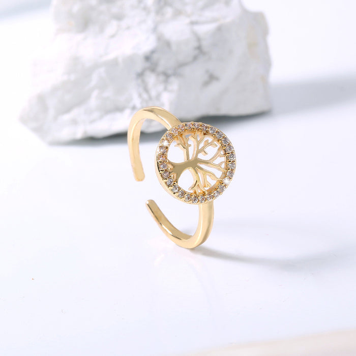 Wholesale alloy golden tree of life circle ring hollow adjustable JDC-RS-NuoM001