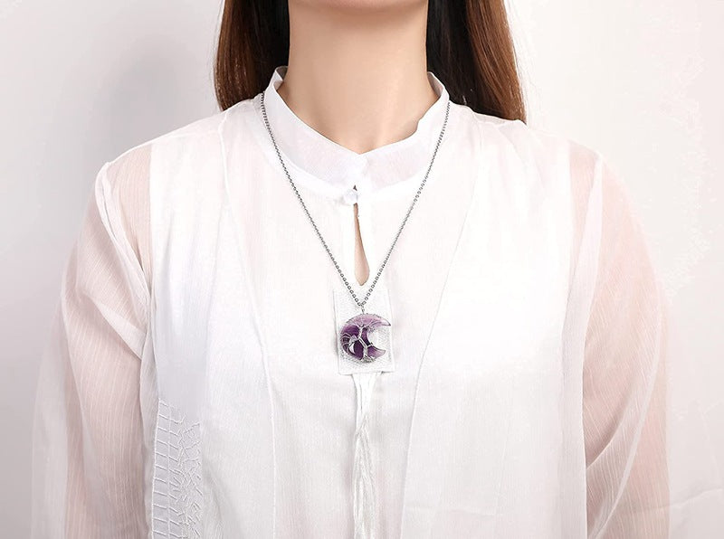 Wholesale Necklace Copper Wire Natural Stone Amethyst Moon Tree of Life MOQ≥2 JDC-NE-Xinyue005