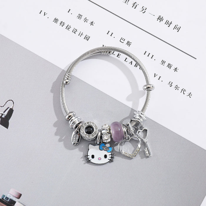 Wholesale Small Fresh Crystal Cute Cat Bracelet MOQ≥2 JDC-BT-ZheQ015
