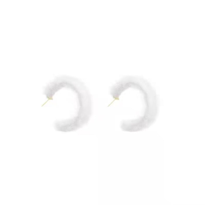 Wholesale Earrings Metal Plush White C Shape Earrings JDC-ES-HM011
