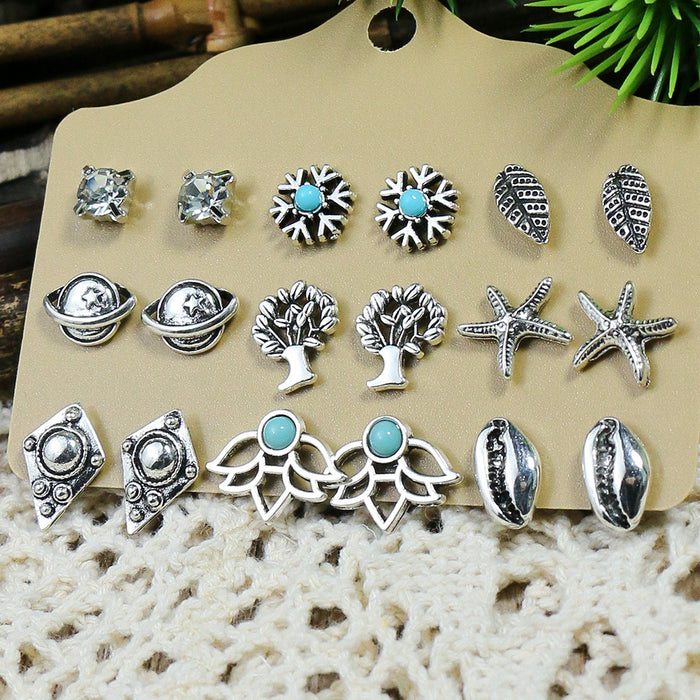 Wholesale Earrings Stainless Steel Vintage Turquoise Butterfly Flower Heart Set MOQ≥2 JDC-ES-HH024