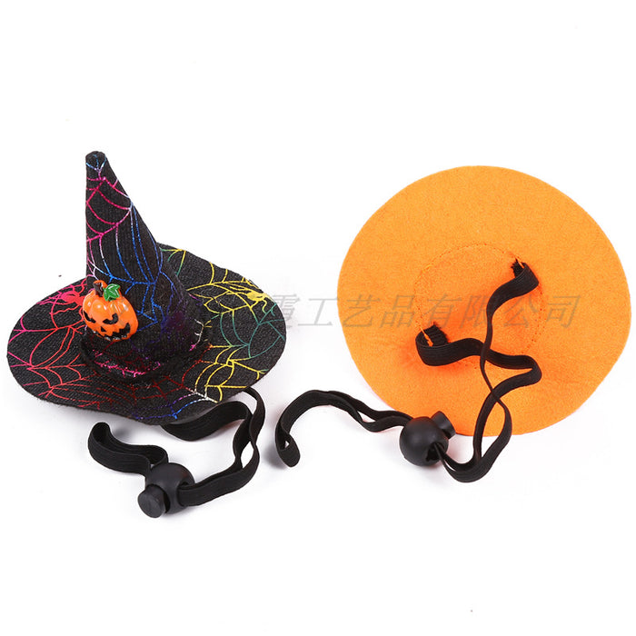 Wholesale Halloween Spider Web Witch Hat Elastic Headband Pet Pumpkin Hat Hair Accessories  MOQ≥2 JDC-HD-ShengX003