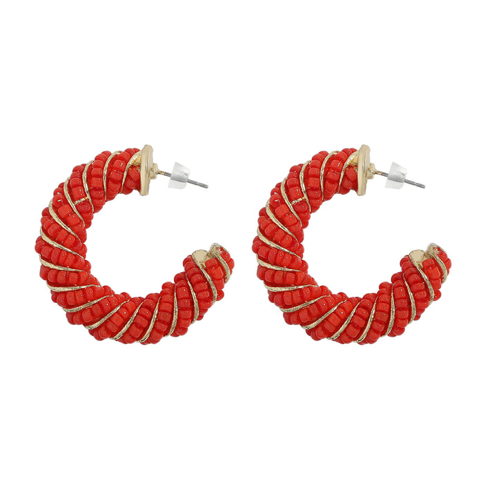 Wholesale Earrings Copper C Shape Candy Color Beige Beads JDC-ES-V075