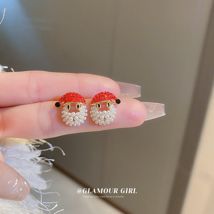 Wholesale Earrings Copper Christmas Pearl Diamond Santa Claus JDC-ES-BY333