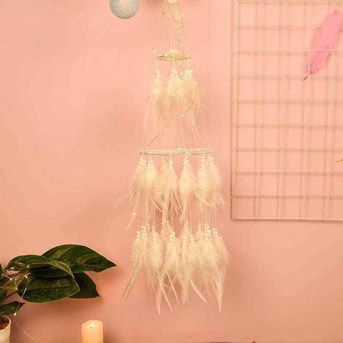 Wholesale Dreamcatcher Three-dimensional Iron Hoop Feather Wooden Beads MOQ≥2 JDC-DC-XS002