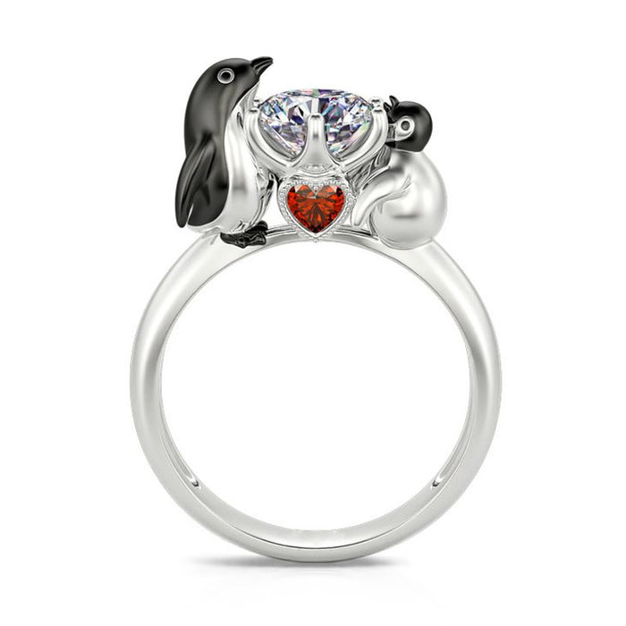 Wholesale Ring Copper Black Penguin Hold Red Diamond JDC-RS-WN142